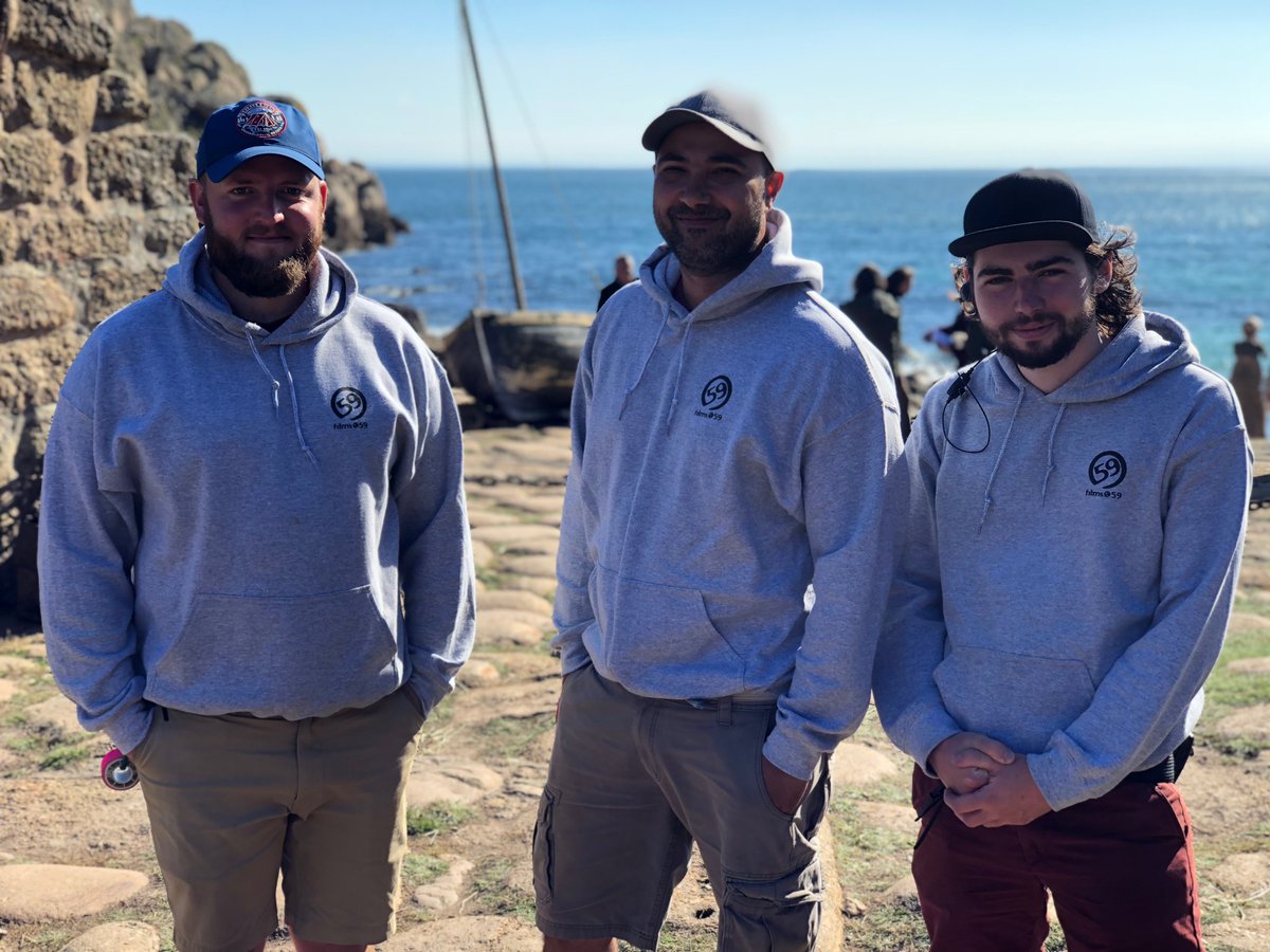 filmsat59's tweet photo. Films at 59 are proud to continue supplying filming kit for the latest #Poldark series. #LuckyKit ! Here are some of the crew with our new @filmsat59 hoodies on #Location #WheresOurKit @PoldarkTV #AidanTurner https://t.co/QFKo1nuWGM