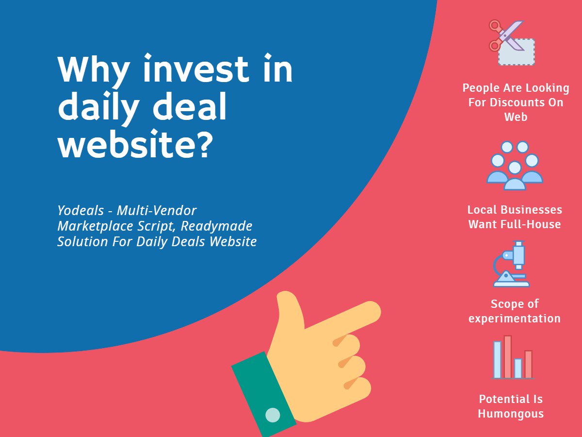 _YoDeals's tweet photo. Why Invest In Daily Deal Website ? : >> Get Complete Info >> https://t.co/SmEBSMUPUD
#dailydealsscript #onlinebusiness #eCommercePlatform #ReadymadeSolution #dailydealsWebsiteBuilder https://t.co/2v0Y2e350Y