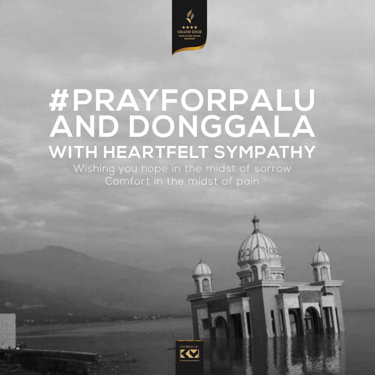 grandedgehotel's tweet photo. Kami segenap Staff Grand Edge Hotel Semarang turut berdukacita yg sedalam-dalamnya untuk para korban Gempa dan Tsunami Palu &amp; Donggala 🙏🏼 https://t.co/rAgda4Dm7R