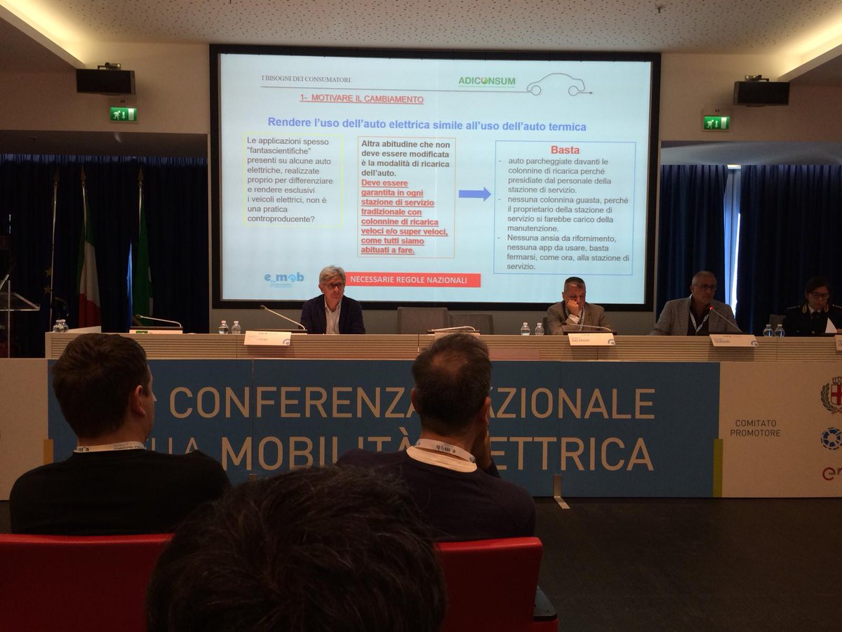 maurovergari's tweet photo. #emob2018 3^ giornata convegno di @adiconsum illustrato il manifesto della #mobilitàelettrica: stazioni di ricarica in tutte le stazioni di servizio, corrente nelle pertinenze box stesso prezzo casa, inserire CdS auto elettriche, applicare IVA che premia chi non inquina. https://t.co/5b0hNRpePh