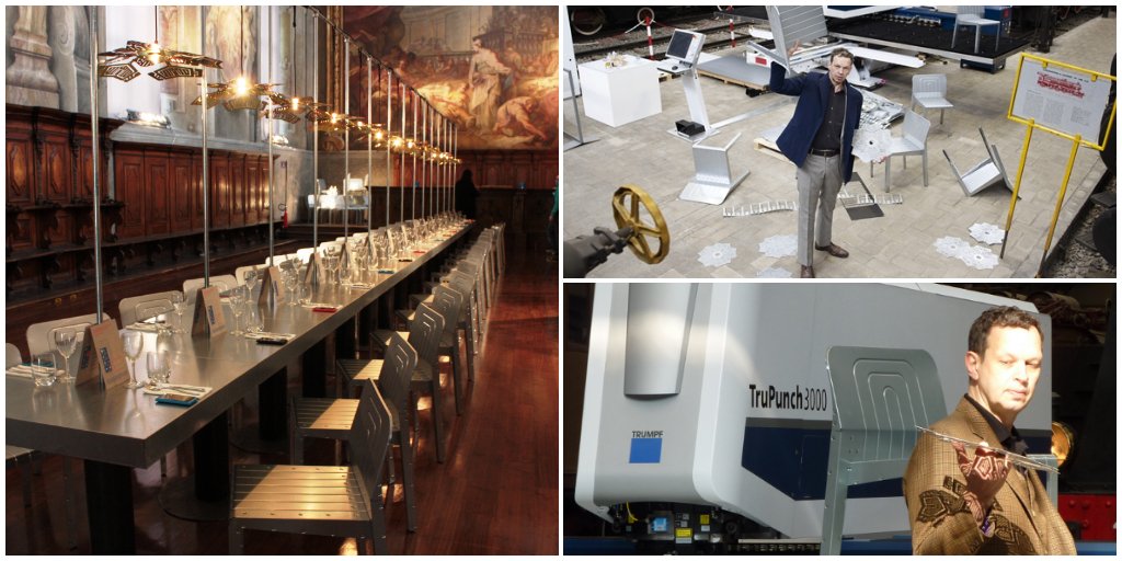 TRUMPF_News's tweet photo. In April 2012 #TomDixon took over the Milan's Museum of Science &amp; Technology (MOST) during the Design Week: The chairs &amp; lamps were part of a pop up restaurant, while the #TruPunch 3000 produced giveaways. #createwithmetal  #salonedelmobile #milano #tomdixonXTrumpf #tomdixonMilan https://t.co/FPen2Wzt4W