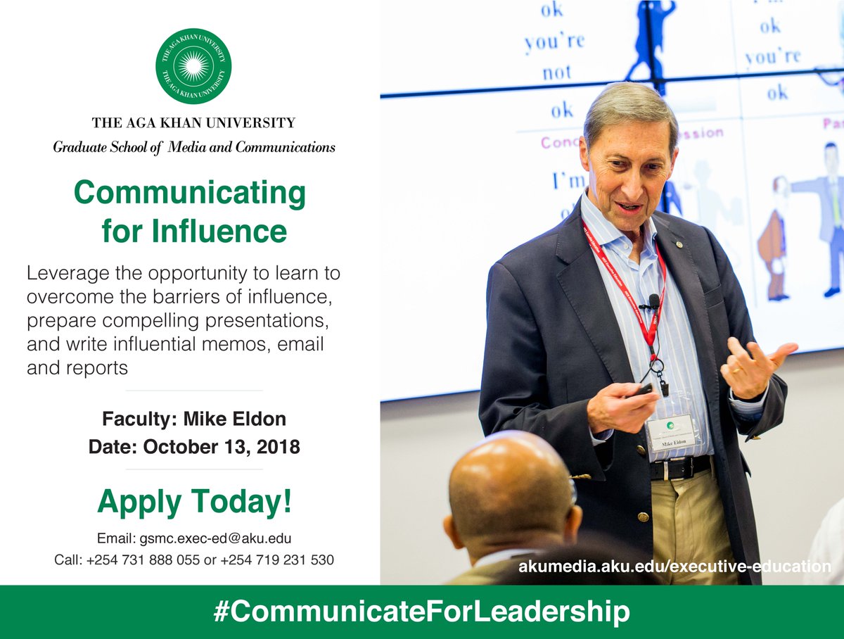 AKU_GSMC's tweet image. The essence of leadership is influence. Influence is a skill that anyone who exercises leadership can develop. Apply for our Executive Education Course today! akumedia.aku.edu/course/communi… #CommunicatingForInfluence #ExecutiveEducation #BeAnInfluencer