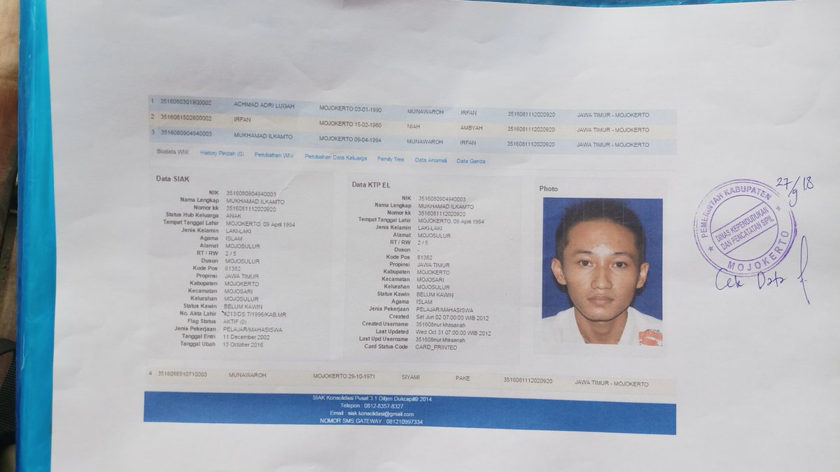 AdriLugah's tweet photo. @BKNgoid Setelah memasukkan NIK &amp; NO KK Nama &amp; tgl lahir yg tertulis tidak sesuai dengan nama di KTP. Saya sudah ke DISPENDUKCAPIL Mojokerto melakukan cek data # Mohon bantuannya # klo nama sesuai ijazah saya ketik MUKHAMAD ILKAMTO Tgl Lahir 09-04-1994 # Bermasalahkah dikemudian hari ??? https://t.co/2A3S3CvKDM