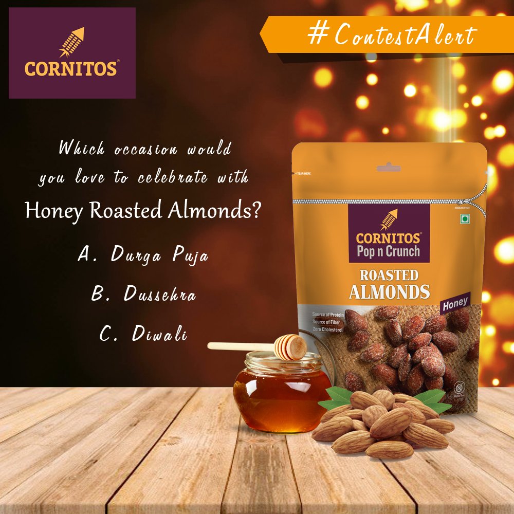 #ContestAlert #HoneyRoastedAlmonds
Which occasion would you love to celebrate with Honey Roasted Almonds?
Tag your friends below.

#cornitos #festivalcelebration #honeyroastedalmonds #healthysnacking #festivemunching