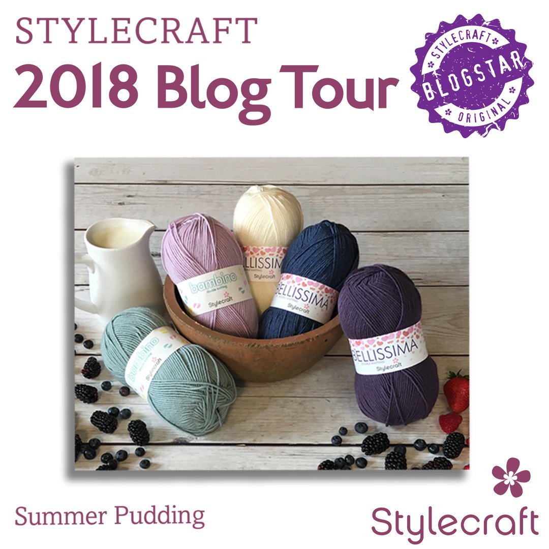 StylecraftYarn's tweet photo. Day 3 of our fantastic Blog Tour and we have Sandra of @sandracherryhrt, Cherry Heart,  as our next guest.
Follow this link to a wonderful FREE pattern and the chance to win the Summer Pudding pack- https://t.co/0iYgCO5Rqt
#StylecraftBlogTour18 #BlogTour18 #StylecraftBlogstars https://t.co/jWDX7UTRtr