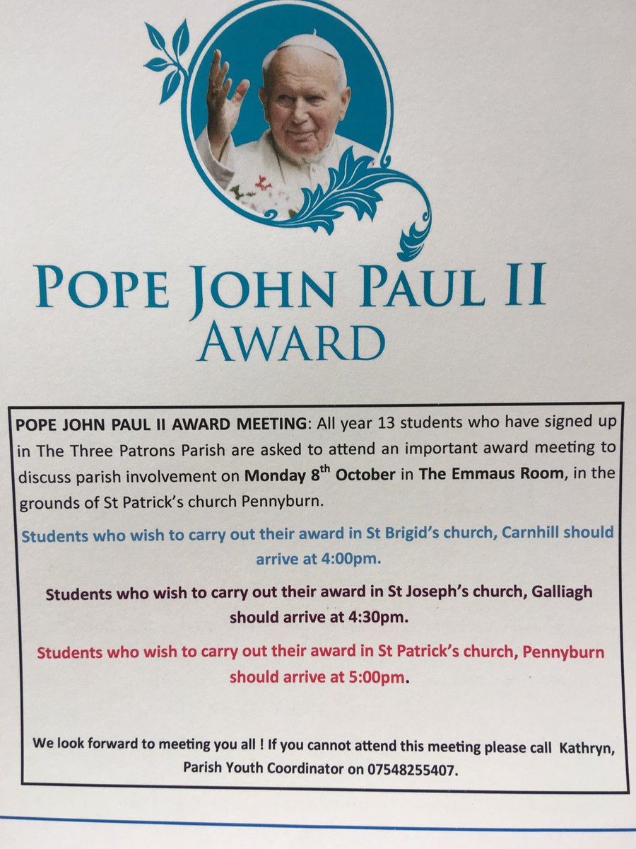 ThreeDerry's tweet photo. Pope John Paul II Award meeting in Three Patrons Parish #JP2Award #faithinouryoung https://t.co/30hcW7EeqS