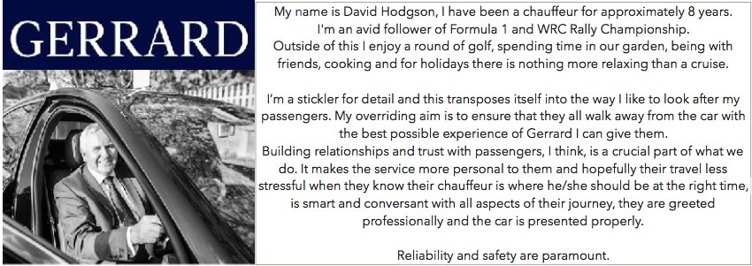 DriveGerrard's tweet image. We would like to introduce you to another elite Gerrard chauffeur, Mr David Hodgson.
#Gerrard #ChauffeurProfile #AtoBExquisitely