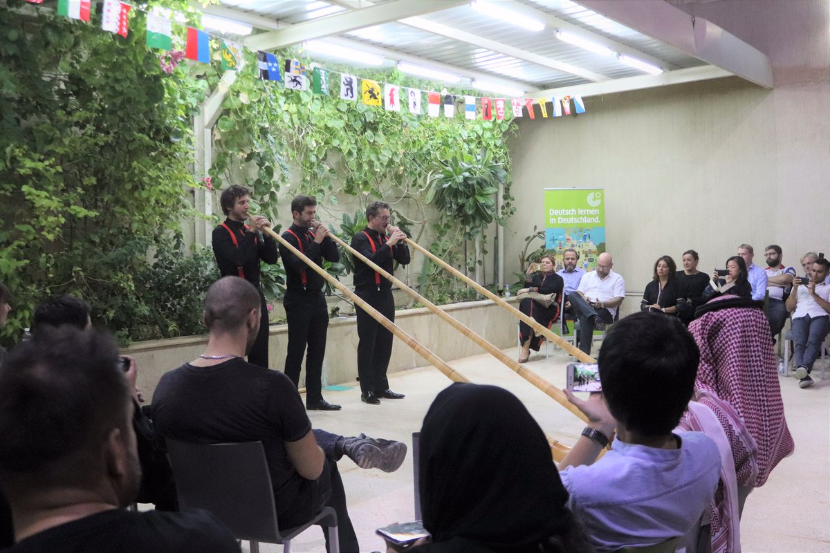 alriyadhdaily's tweet photo. #Swiss Alphorn Trio mesmerizes #Saudi music lovers .. #Alphorns were once used to communicate in the mountains of the #alps, explains H. E. André Schaller, Ambassador of Switzerland to Riyadh, adding that the instrument links Switzerland, Austria and the alpine parts of Germany. https://t.co/x2jFTNFe7G