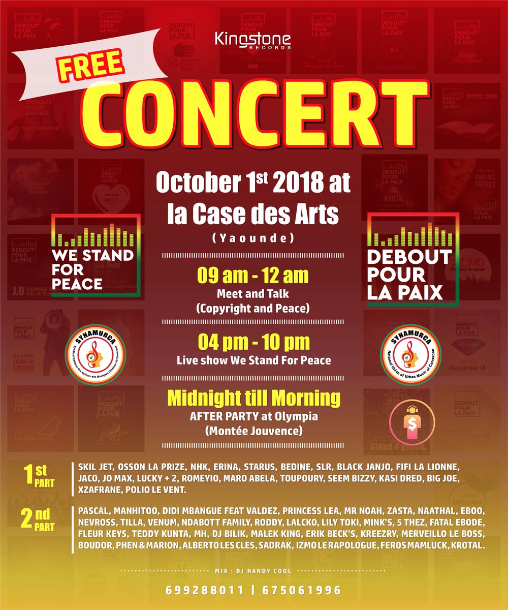 DeboutPourPaix's tweet photo. OUI !! Nous sommes #DeboutPourLaPaix à #Yaounde avec plusieurs des meilleurs artistes urbains de #Cameroun Venez nombreux! #WeStandForPeace https://t.co/kHPqHhqqcb … https://t.co/myhbKtjQq0