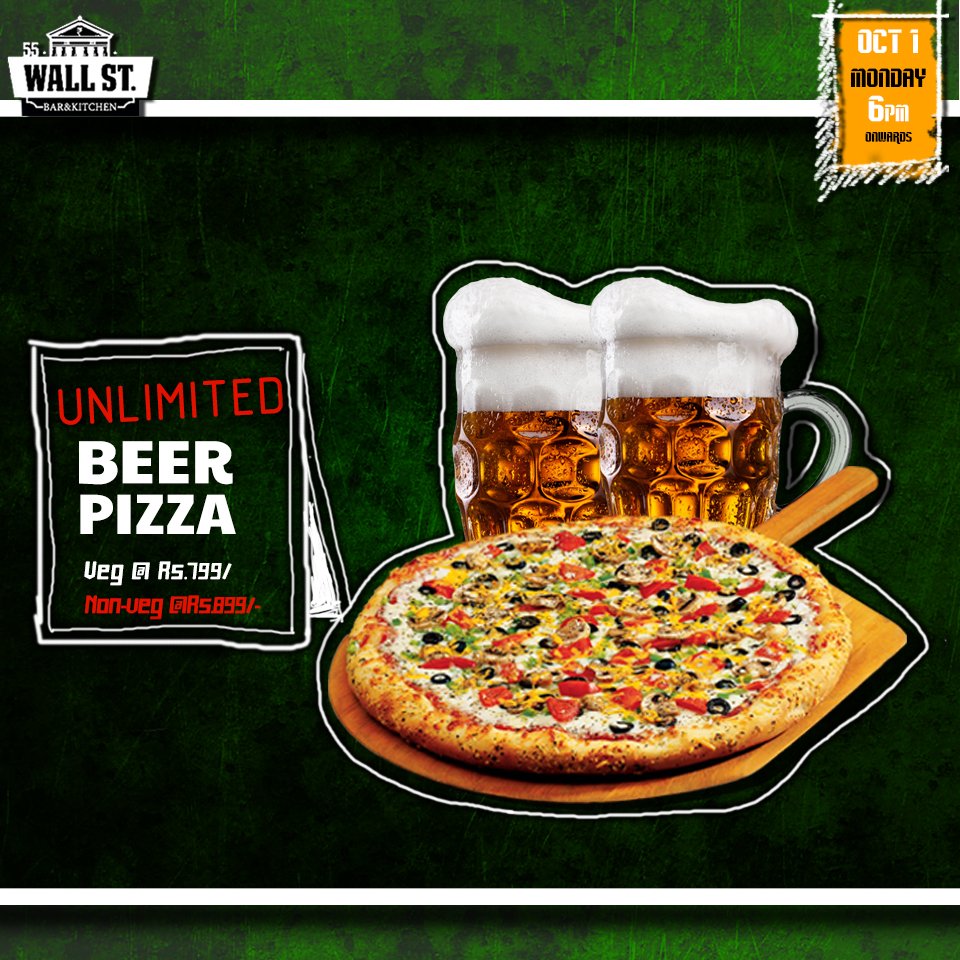 55_wallstreet's tweet photo. #MondayOffer #UnlimitedBeerPizza  
Avail Veg @Rs.799/-, Nonveg @Rs.899/- only on Monday, 6pm onwards!
RSVP: 07022666677
Reserve Online with #BallyhooApp

#55Wallstreet #Monday #BeerPizza #SpecialCombo https://t.co/sTErMMRaE6