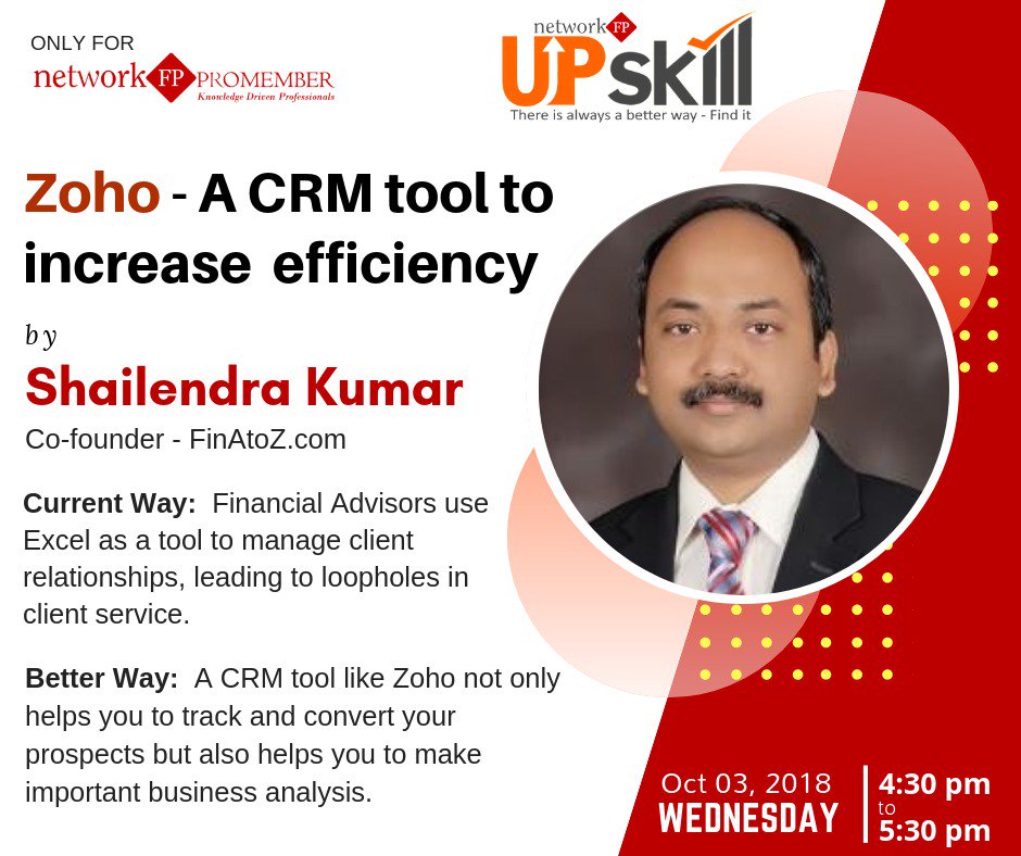 networkfp's tweet photo. The upcoming #UpSkill Webinar focuses on Zoho. The Webinar will be delivered by @shakyas. Register NOW! Check your email/WhatsApp for details. Only for NFP #ProMembers @viralbhatt81 @shreyasrcd @ninadmondkar @ameeshadharamsh https://t.co/pGmW4tVMBD