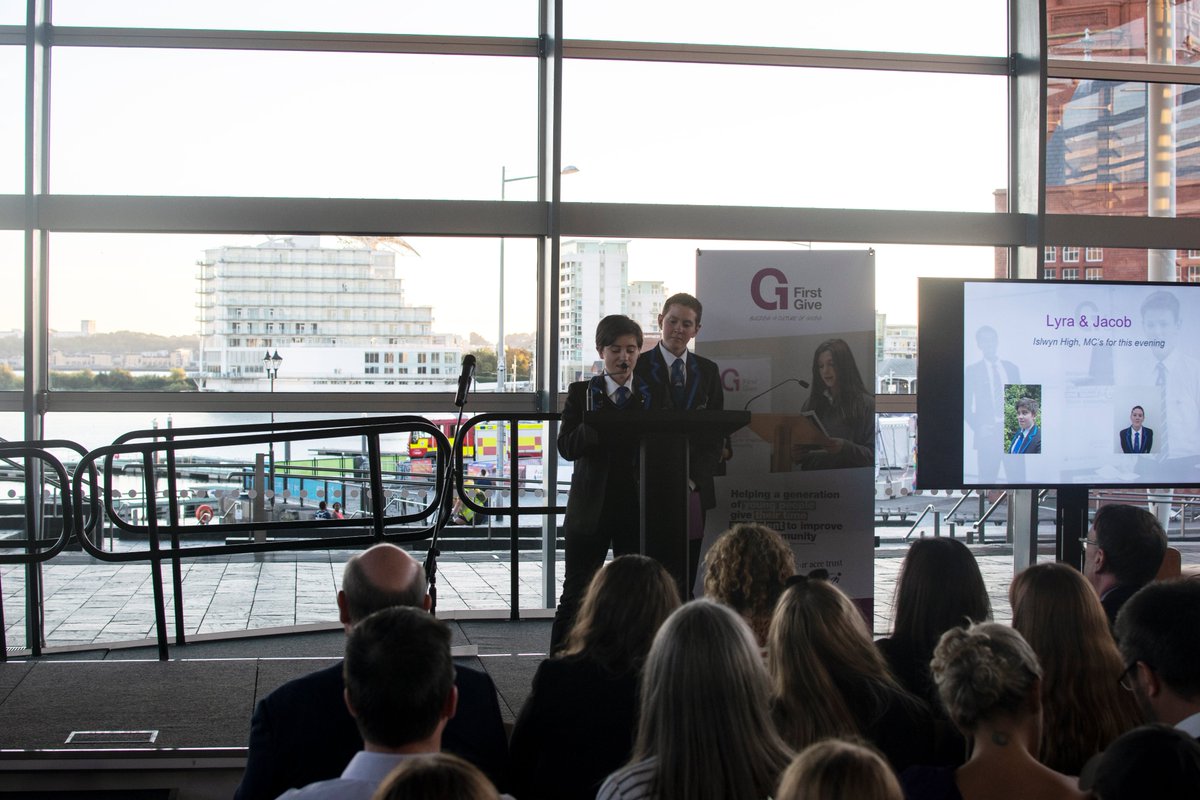 IslwynHigh's tweet photo. Lyra Davies and Jacob Probert of Year 11 hosted the First Give Awards at the Senydd in Cardiff last week. Well done, both, on your contribution to this prestigious event. #belongbelieveachieve #firstgive #senydd https://t.co/0ZUUC8nPa2