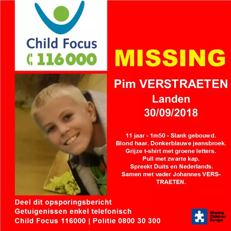 Is het kleinkind van een van onze kampeerders😥
We leven en hopen mee op een snelle en goede afloop!🙏
Verdwijning van Pim #VERSTRAETEN te #LANDEN op 30/09/2018
Getuigenissen, enkel telefonisch:
➡️Child Focus: 116 000
➡️Politie: 0800 30 300
childfocus.be/nl/missing-chi… 
Delen aub