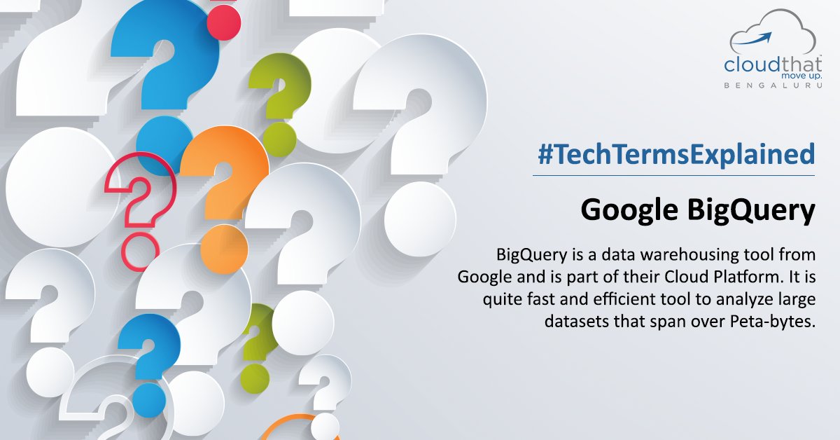 cloudthat's tweet photo. When you’re new to tech, it can feel like you’ve stumbled into a conversation where it's impossible to keep up with all unfamiliar jargon. With #TechTermsExplained, we'll help you with simple explanations to get your head around a new concept.

Today’s Term is GOOGLE BIGQUERY! https://t.co/6Wt0nda5KK