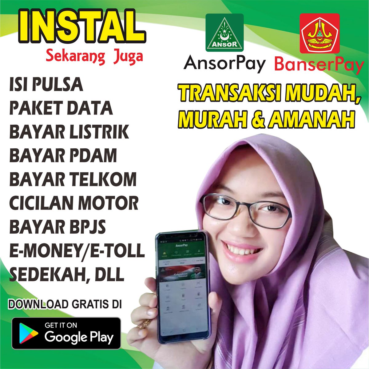 ayo gunakan <a href="/AnsorPay/">AnsorPay</a> dan <a href="/BanserPay/">BanserPay</a> Untuk transaksi harianmu. GRATIS
