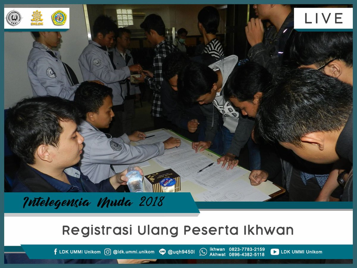 [LIVE REPORT]
===OPEN HOUSE LDK UMMI UNIKOM===

Registrasi Ulang Peserta Ikhwan.

#hijrah #NgajiAsik #YukNgaji #NgajiBarengLDKummi #NisaaLDKummi #NgajiOK #KuliahOK #DakwahYes #HijrahKu #PemudaHijrah #ldkummi #unikom #bkldk #tauhid #pemuda #mahasiswa #Repost #intelegesiamuda #2k18