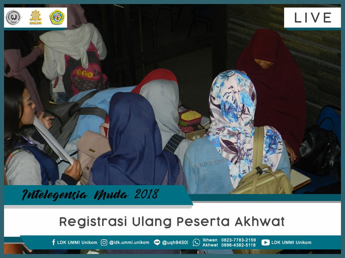 [LIVE REPORT]
===OPEN HOUSE LDK UMMI UNIKOM===

Registrasi Ulang Peserta Akhwat.

#hijrah #NgajiAsik #YukNgaji #NgajiBarengLDKummi #NisaaLDKummi #NgajiOK #KuliahOK #DakwahYes #HijrahKu #PemudaHijrah #ldkummi #unikom #bkldk #tauhid #pemuda #mahasiswa #Repost #intelegesiamuda #2k18