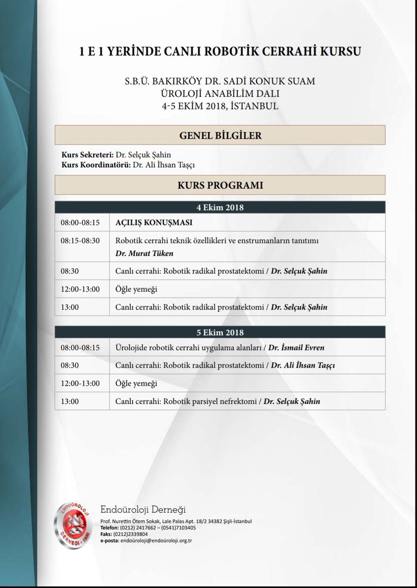 1 e 1 Robotik Cerrahi Kursu 04-05 Ekim İstanbul Bakırköy Sadi Konuk  Eğitim ve Araştırma Hastanesi @EndourolojiDer @selcuksahin @SSahinsel78 @aliihsantasci  #robotikcerrahi #Kurs #BEAH