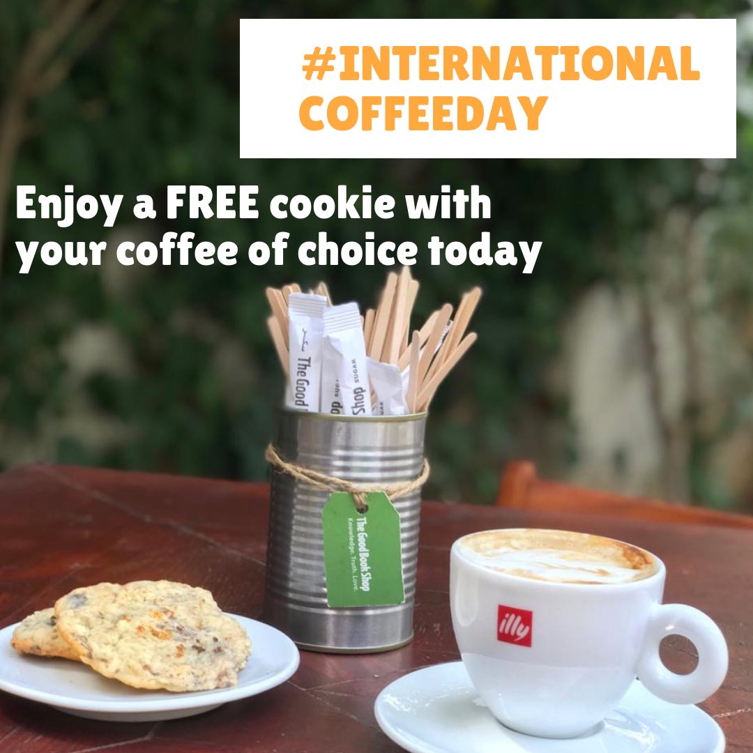 GoodBookShopJO's tweet photo. If you’re on or around Jabal Amman today, make sure to pop in for a free homemade cookie with any coffee purchase! It’s #InternationalCoffeeDay #Amman #HappyOctober #يوم_القهوة_العالمي https://t.co/9AGDEx6Stx