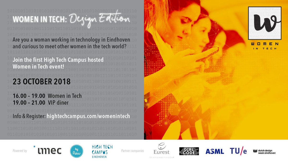 Tech meets Design. Werk je als vrouw in de tech of design, en heb je zin in een inspirerende middag? Het programma van Women in Tech is bekend! Superleuke sprekers. Zo trots. Helft van de kaartjes is al weg! #whoopwhoop. Join for free! hightechcampus.com/calendar/women…