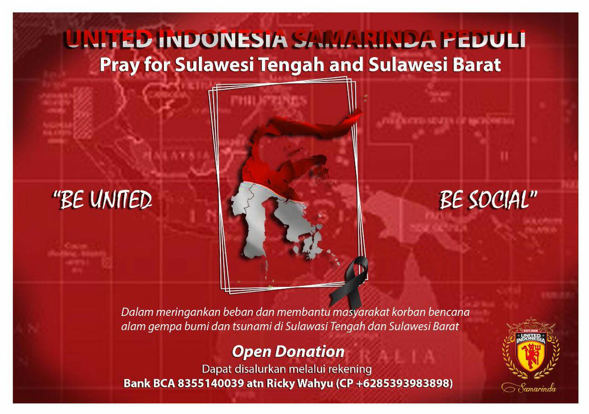 UtdIndonesiaSMR's tweet photo. Haloo selamat sore united, UI SMR kali ini open donation untuk sodara-sodara kita di palu dan sekitarnya, sekiranya kita bisa membantu dan meringankan. https://t.co/9iiq9lC2Dt