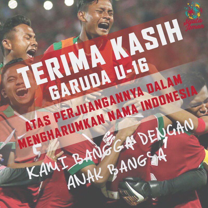 sejutatemanid's tweet photo. meski belum lolos, kalian tetap membanggakan.  Terimakasih Garuda Muda. #timnasday https://t.co/tJxXHMDkze