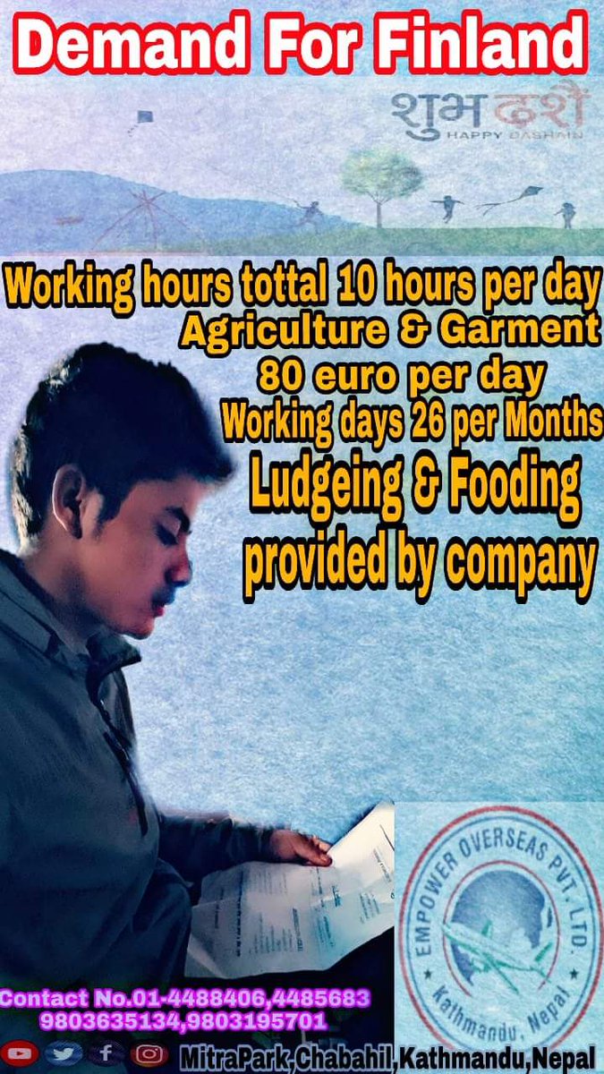 JobNepal3's tweet photo. Hurry_up_hurry_up_hurry_up🇳🇵

#Empower_overseas_Pvt_Ltd.
#Goverment_Lic_No_1106_073_074
#Chabahil_MitraPark_Kathmandu_Nepal🇳🇵 https://t.co/B1MG2G7xuH