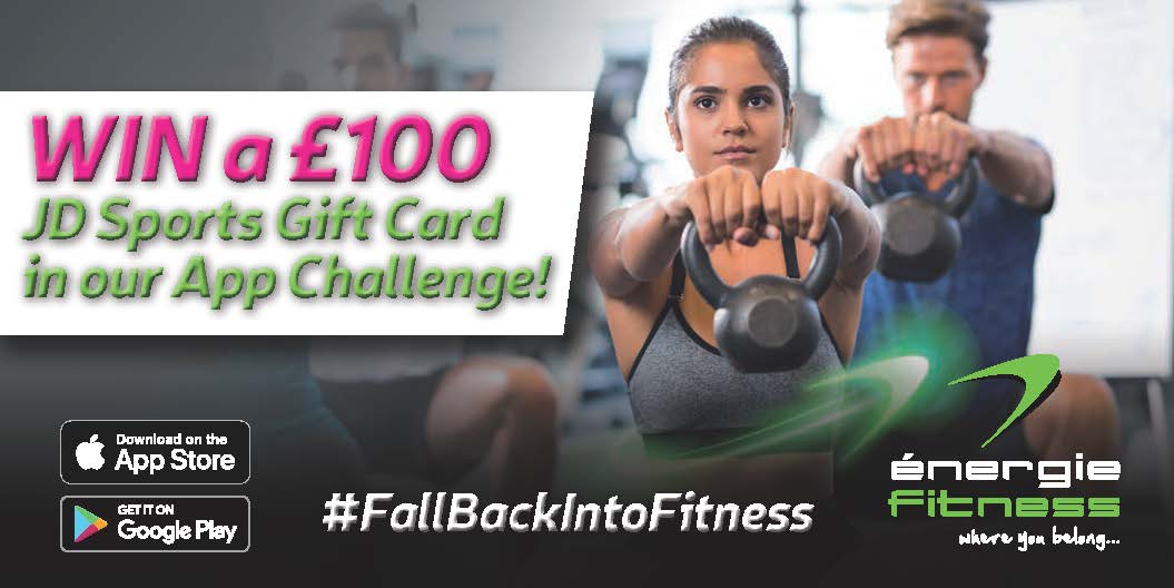 EnergieClubsUK's tweet photo. Fall back into fitness this October with our new app challenge! Log 15 gym classes by the end of the month for a chance to win one of three £100 JD Sports gift cards. Find out more at https://t.co/uWUg3DskNf #énergieFitness #FallBackIntoFitness https://t.co/1PAr1RMB32