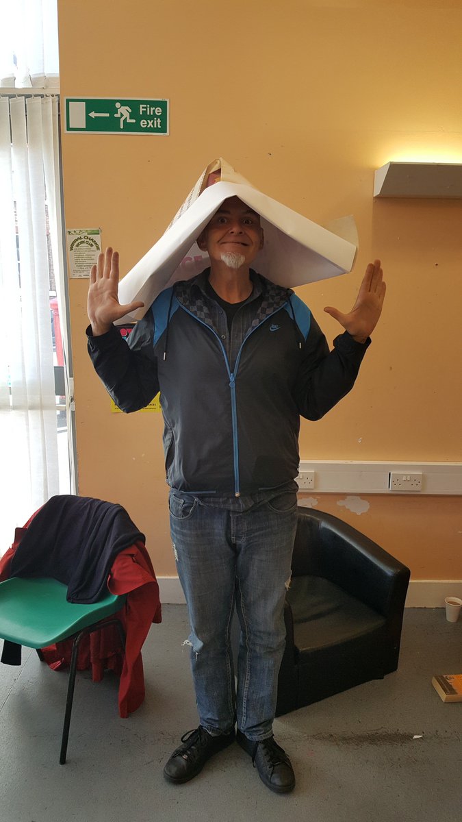 YMCAWirral's tweet photo. With a donation of old posters from @pyramids that were heading for the tip.. We`ve been making some big origami with our homeless clients &amp; Angela @OrigamiPulse 
Any more unwanted big sheets of paper..Pls send our way !! @VeoliaUK  #recycleweek2018 https://t.co/Sp1N3SvLBh