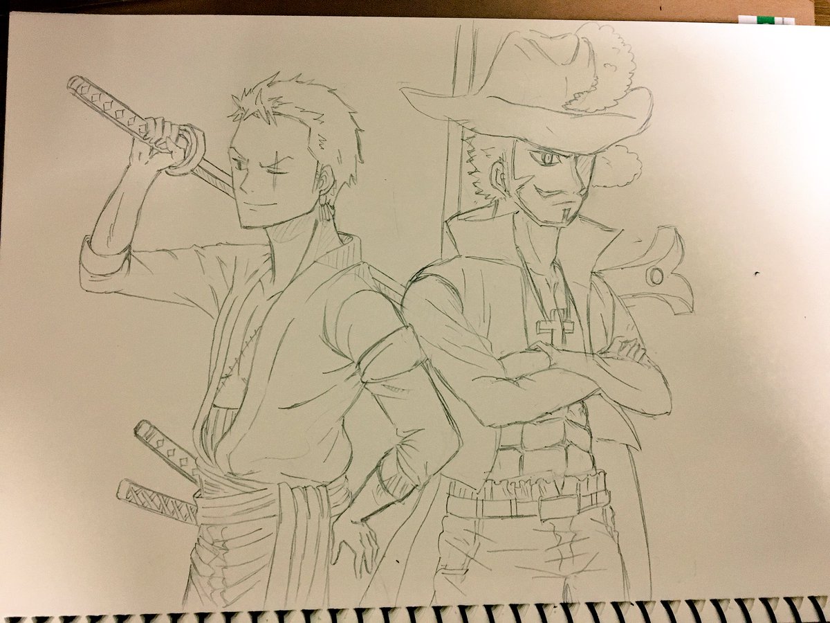 友達に頼まれて ワンピースのゾロとミホーク描いた ワンピース リンリン 絵描き垢の漫画