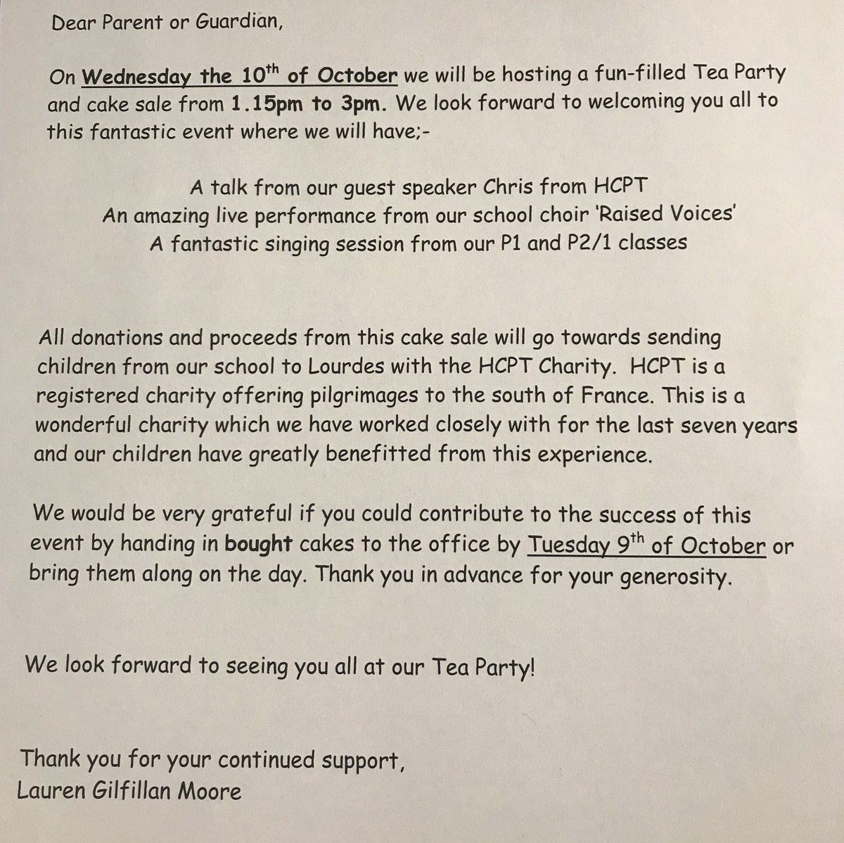 gw14gillfillan1's tweet photo. Come and join us on Wednesday 10th October at 1.15-3pm for our fun-filled tea party. All are welcome! @StBlanesGCC #hcptcharity #EasterPilgrimage #Lourdes https://t.co/IqVcT9FVit