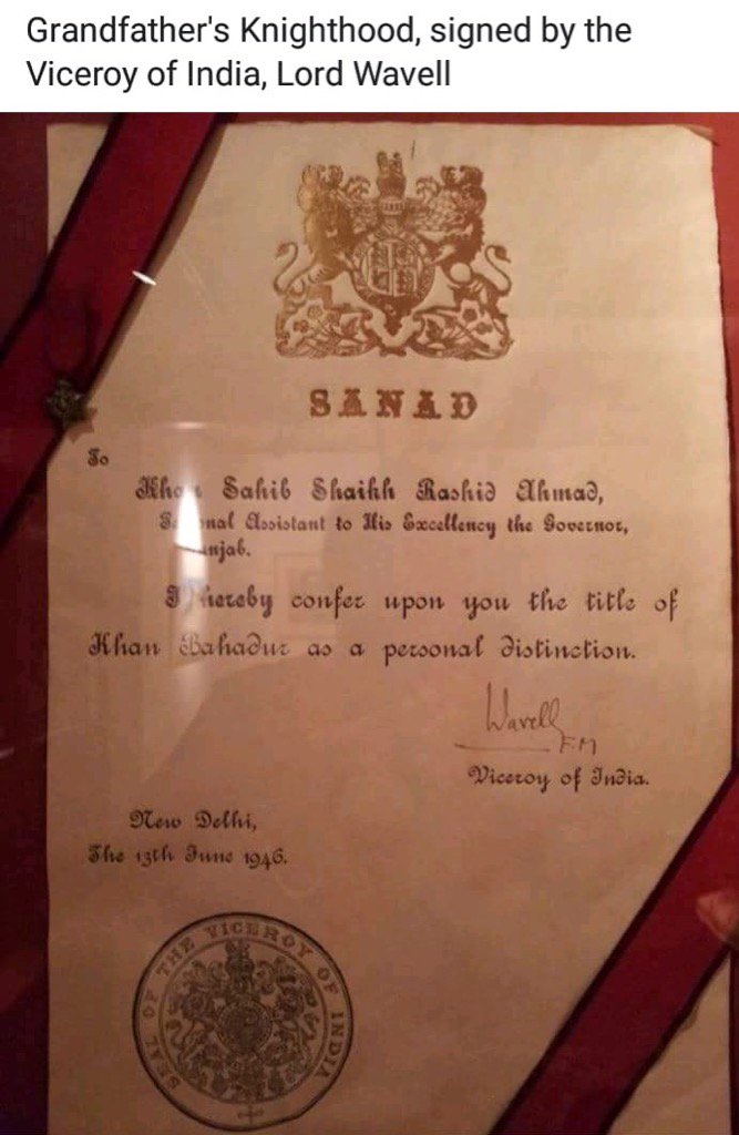 sufisal's tweet image. My grand father Rashid Ahmad was Special Representative of the gov of Punjab/letter signed by the Viceroy Lord Wavell