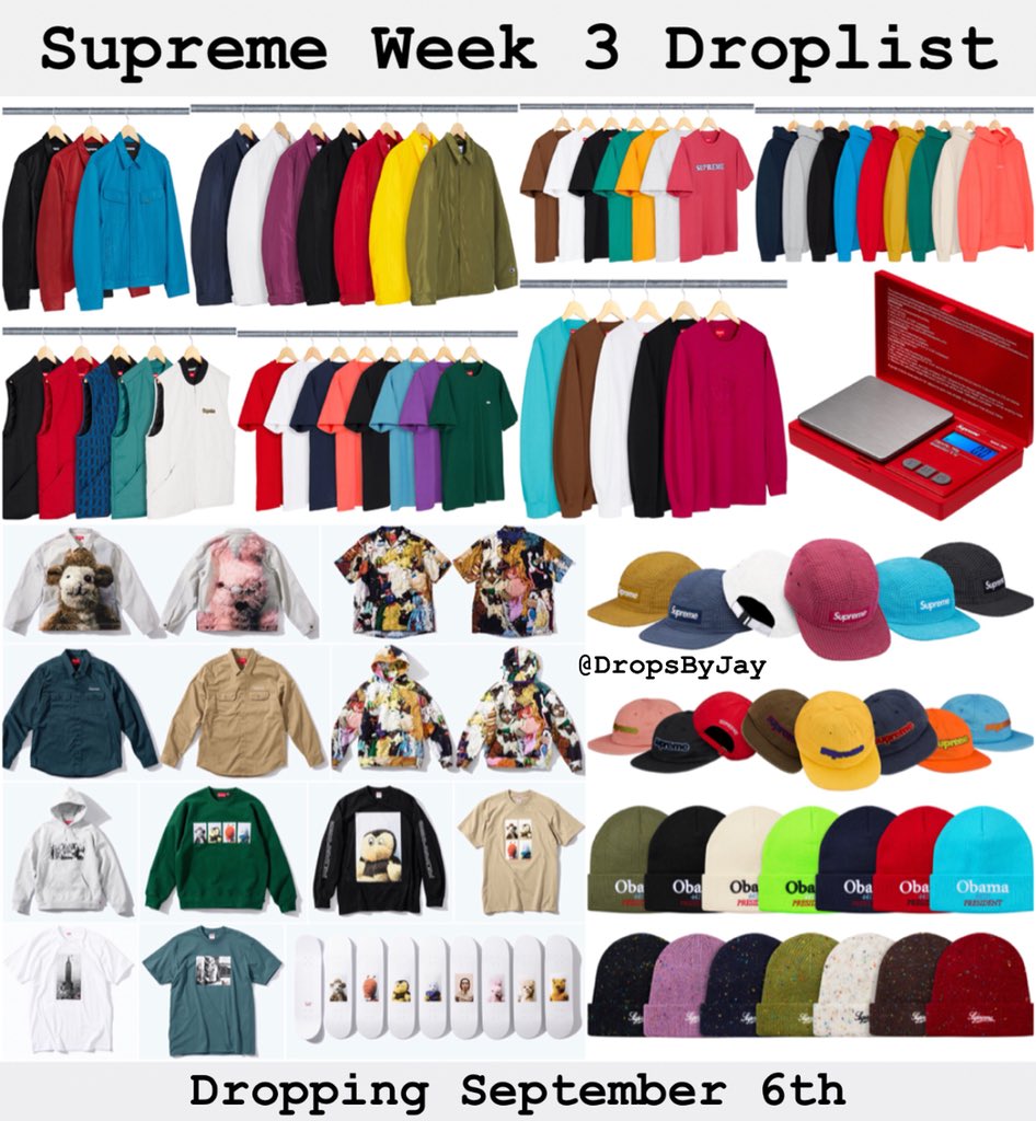 NiceKicks1020's tweet photo. Complete Supreme Week 3 Droplist 
Dropping Thursday September 6th
Link: https://t.co/L7kQHBoeDv https://t.co/BDcZJIpm0D
