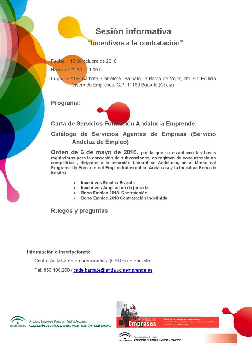 cadecadiz's tweet photo. 📌Atentos, en los próximos días, Jornadas Informativas #Incentivos a la Contratación, #CadeBarbate https://t.co/ACc1dsMEhw