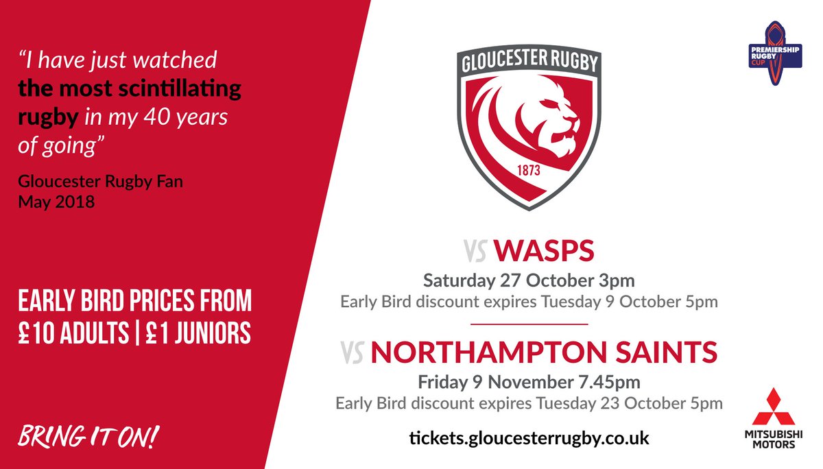 MitsubishiUK's tweet photo. Win four @gloucesterrugby tickets (Malvern Tyres stand) for two Premiership Rugby Cup home fixtures! To enter simply retweet. 

Full T&amp;Cs: https://t.co/HE6yPFsQVT https://t.co/ZpeHGR2Ox3