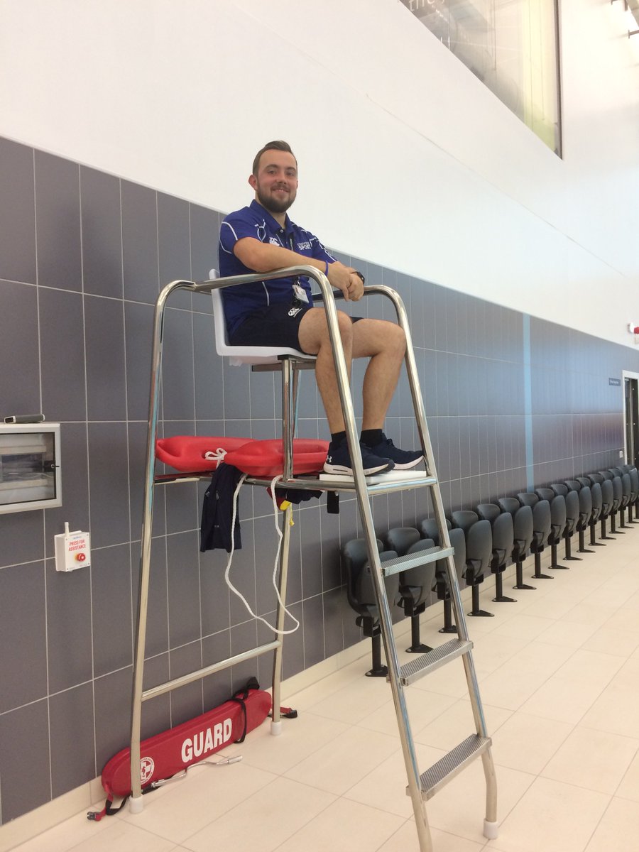 StrathSport's tweet photo. Here is our sports attendant Craig, who's excited to be the lifeguard on the first shift of the swimming pool opening! https://t.co/zJ65EJR1sC