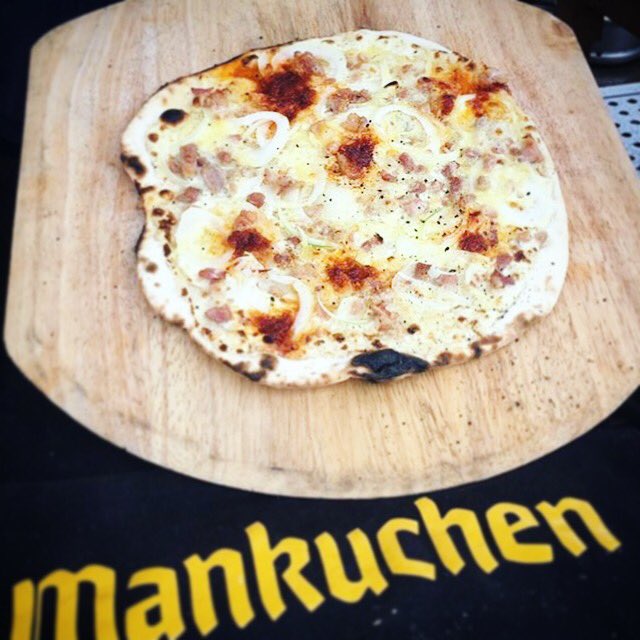GRUBMCR's tweet photo. This Saturday @MankuchenEvents are bringing you this Alsatian treat. 
Crispy wood fired base, creamy creme fraiche and cheese with your choice of traditional toppings. 
Delightful! https://t.co/4rv5wXSOCy