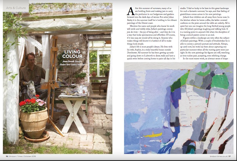 SladersYard's tweet photo. Julian Bailey looks great in the October edition of Bridport Times https://t.co/HcwfdusFZ6 and his delicious new paintings are showing here now and online at https://t.co/rskEAObFuz. @bridporttimes #julianbailey #sladersyard https://t.co/XBkz85LSfk