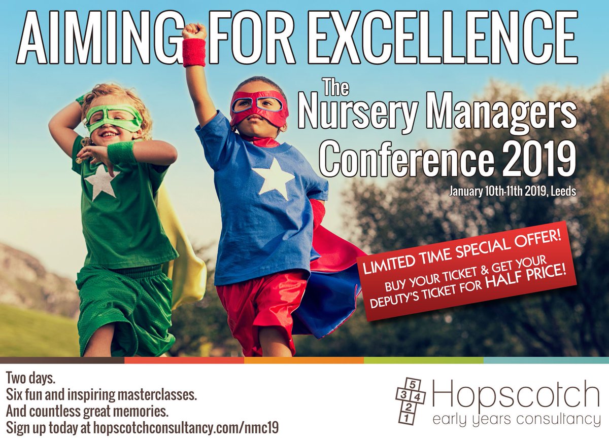 Join us at the Nursery Managers Conference 2019 on Jan 10th-11th in Leeds - the first conference designed especially for nursery managers and leaders, with masterclass sessions from industry experts and two days of fascinating fun! hopscotchconsultancy.com/nmc19 for more details!