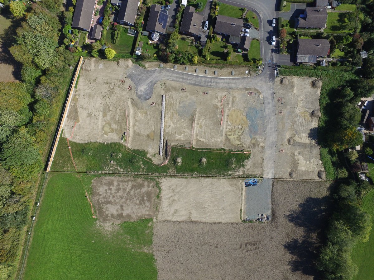 CzeroLtd's tweet photo. Selection of new drone photos of @CzeroLtd custom build development site "The Leys" in Bishops Castle, Shropshire. Phase 2 infrastructure starts next month and plot purchaser begin to start their house builds! #custombuild @HomesEngland #housing https://t.co/sm3jeheZxb