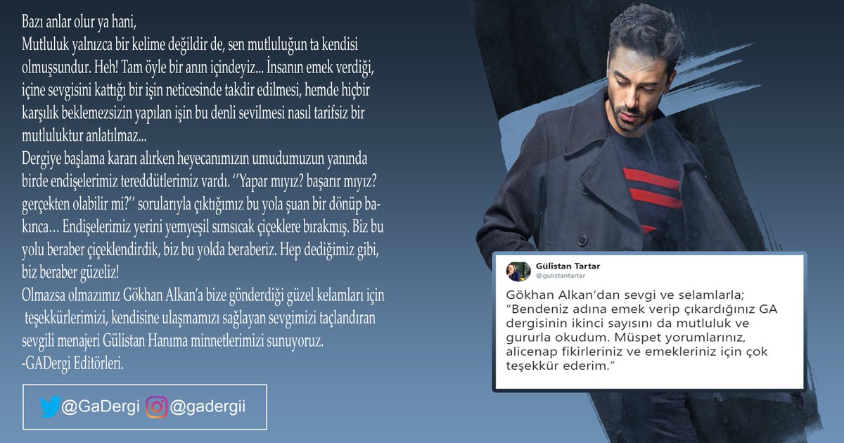 GaDergi's tweet photo. Saygı ve sevgilerimizle.🌹🙏🏻
@gulistantartar #GökhanAlkan https://t.co/lxgJIe1r4Q