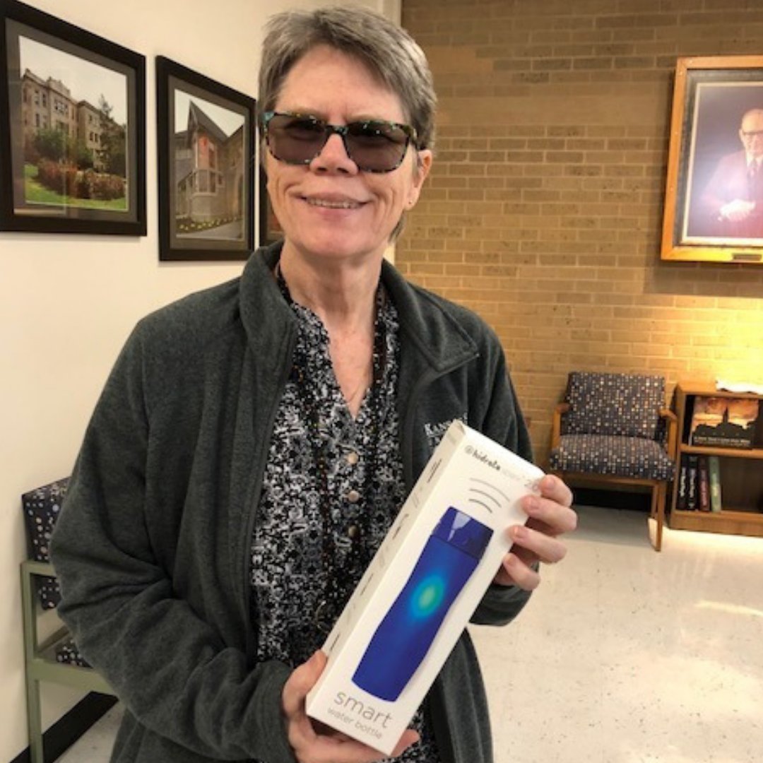 WorkAtKState's tweet photo. Week four winner of the Movement Challenge is Mal Hoover. She won a Hidrate Spark Water Bottle! Thanks, Mal for participating! #PurpleIsProgress https://t.co/09yd0RrseB