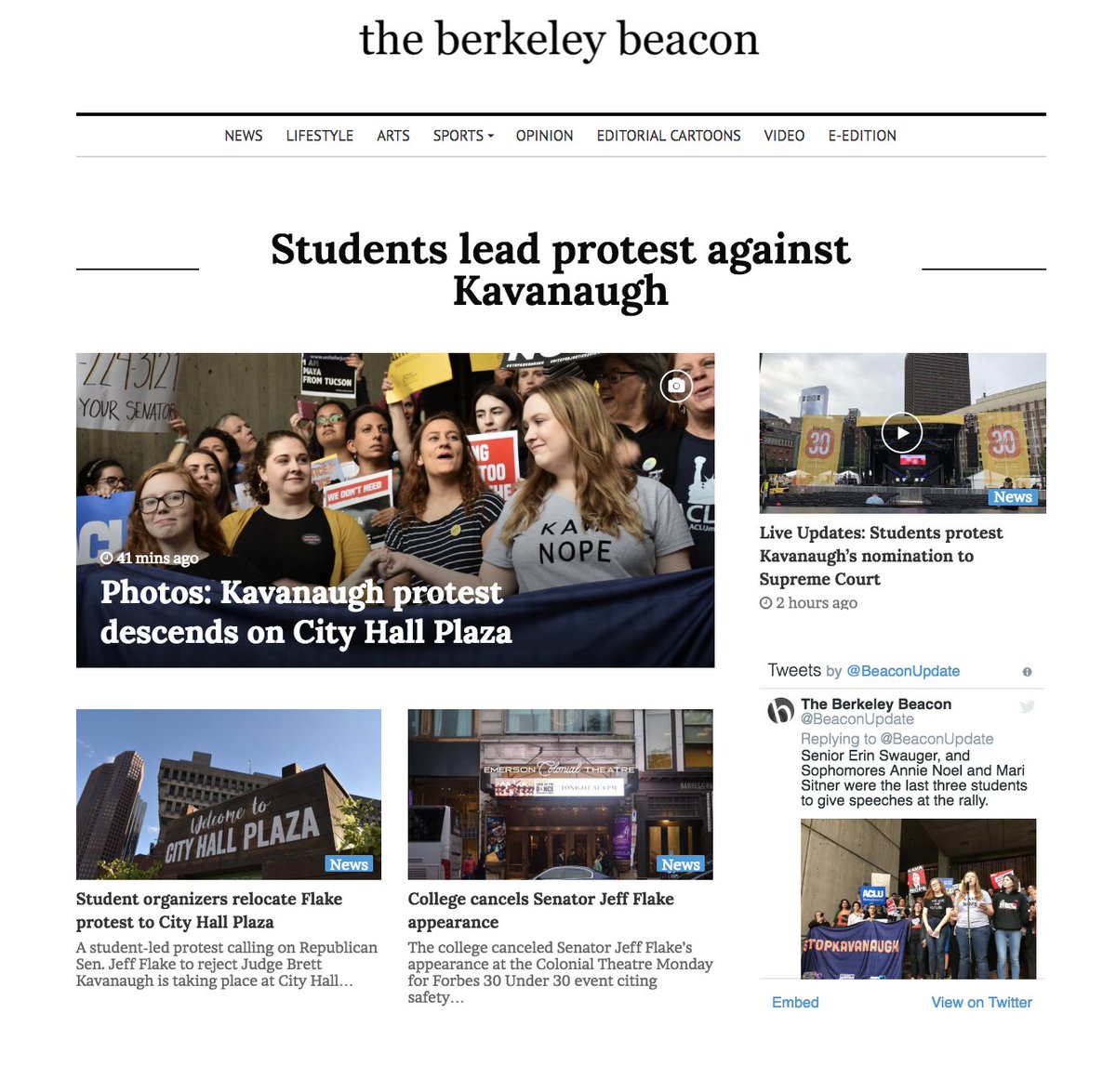 Extra! Extra! Read All About It! Check out our special <a href="/BeaconUpdate/">The Berkeley Beacon</a> digital-A1 with all kinds of coverage from today's Brett Kavanaugh protest at City Hall Plaza. berkeleybeacon.com
