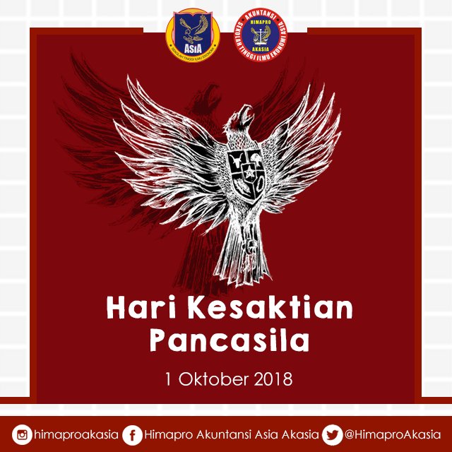 "Pancasila adalah Penggerak, Bintang Pengarah, dan Pemersatu Bangsa Pelaksanaan Pancasila Meneguhkan Jiwa Gotong Royong"
Selamat Hari Kesaktian Pancasila, jadikanlah Pancasila sebagai dasar Ideologi dan Pemersatu Bangsa.
#kesaktianpancasila 
#himaproakasia