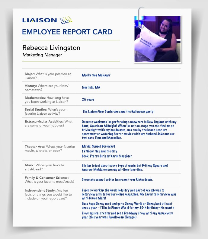 LivingLiaison's tweet photo. Happy #October! Our resident #Halloween fanatic, Marketing Manager Rebecca,   gets this month's spotlight #GetYourLiaison #EmployeeSpotlight https://t.co/37aoUgfI28