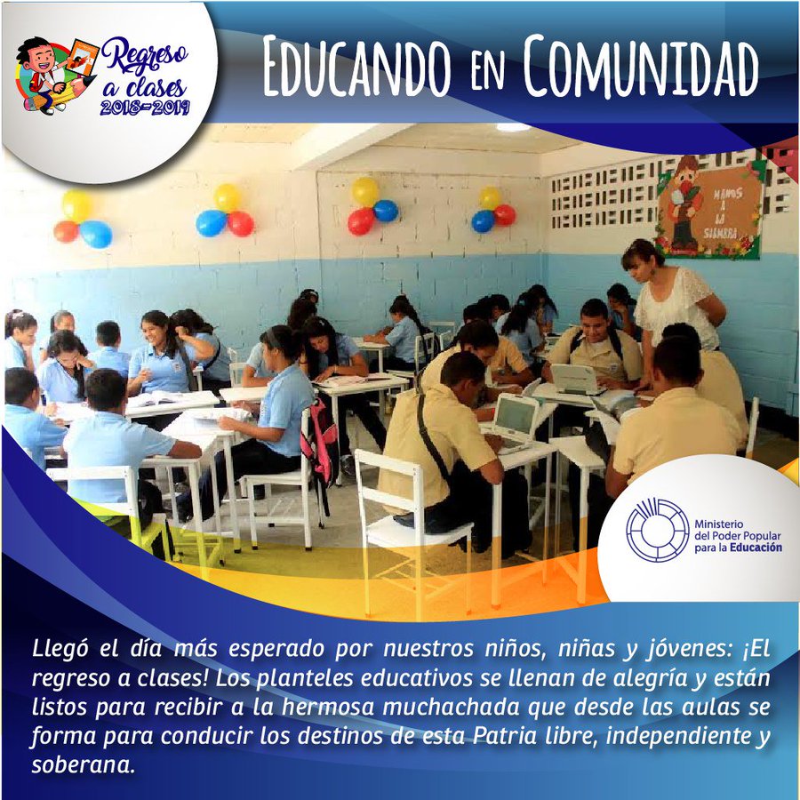 abogado34's tweet photo. #EnDesarro 📺
!Pueblo y Patria hecho Escuela!
Pdte. @NicolasMaduro: Desde Palacio de Miraflores Arrancó Año Escolar 2018-2019 en todos los Liceos y Escuelas Técnicas del País. Estamos comprometidos en mejorar el alcance y la calidad educativa en Venezuela.
#JuventudAClases https://t.co/p2PAePX2Xc