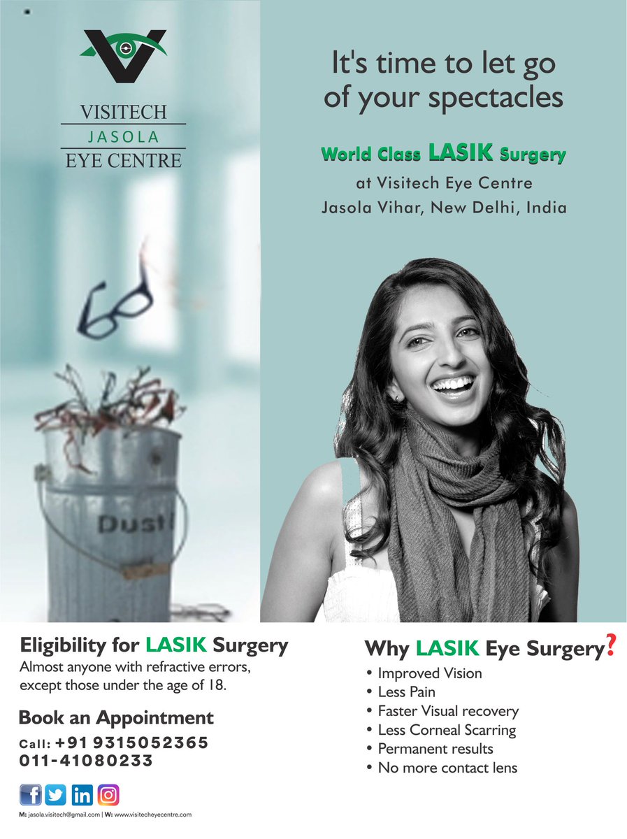 VisitechEyeCen's tweet photo. It's time to let go of your spectacles
World Class LASIK Surgery @ Affordable Price 
Dr. R P Singh - Director 
at Visitech Eye Centre
Jasola Vihar, New Delhi, India - Call : 9315052365 https://t.co/cqEAhRZaFt
