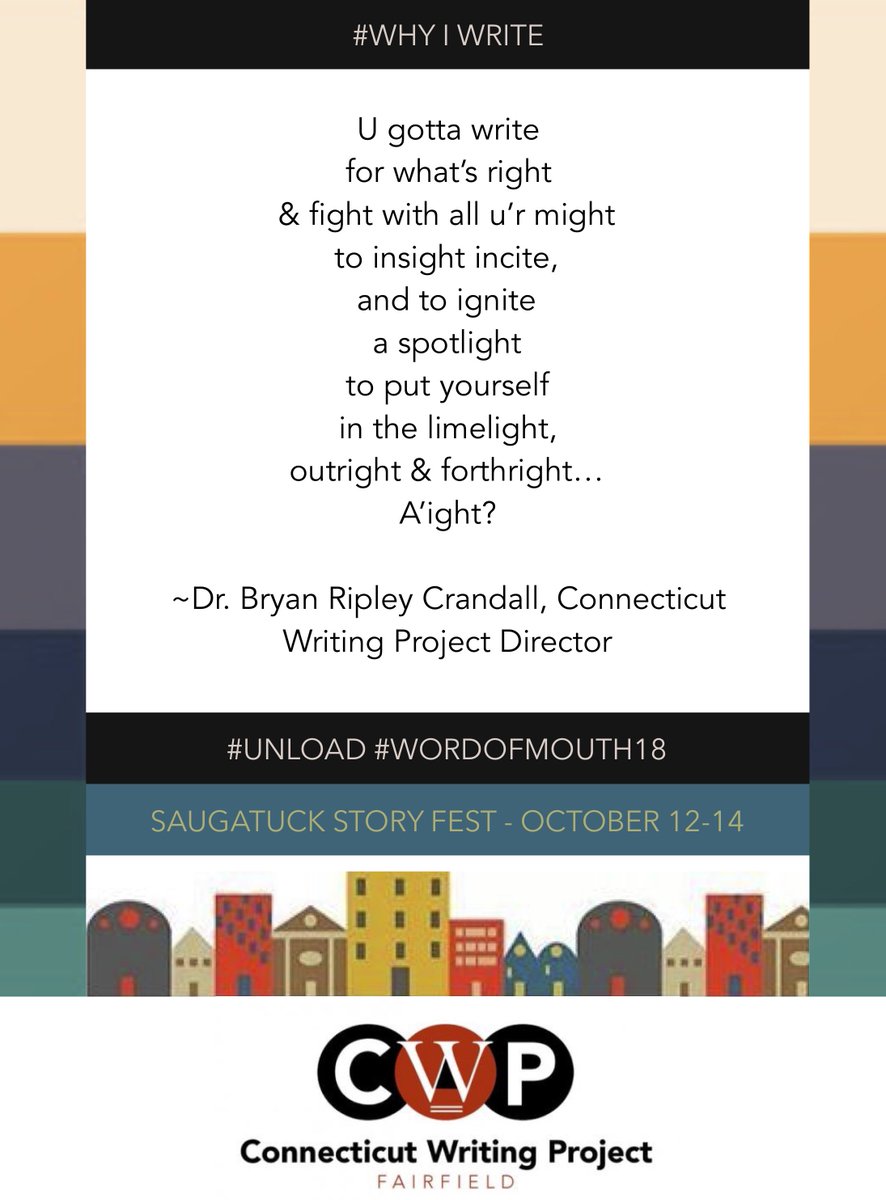 BRCrandall's tweet photo. Happy October! Looking forward to celebrating a month of writing, especially with @S_StoryFest (October 12-14), as we head towards the 20th. Here's to everyone participating in #WhyIWrite and #NDOW with @ncte and @writingproject. #StagsWrite #UbuntuMatters #Literacy4Life https://t.co/FYCMWY7952
