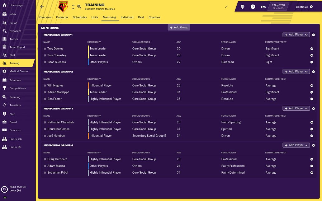 Modtagelig for dine audition FM Scout ar Twitter: "#FM19 Training Overhaul: Changed the way that  tutoring works under the new Mentoring system. You can now form mentoring  groups of at least three players where senior players