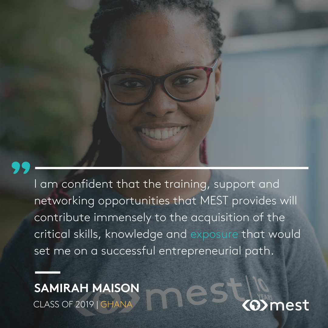 MESTAfrica's tweet photo. "I am confident that the training, support and networking opportunities that MEST provides will set me on a successful entrepreneurial path" - Samirah Maison (@_sami_mai), Class of 2019
#MESTMonday #EITspotlight #MEST19 #WomeninTech https://t.co/BaJN2ffsXp